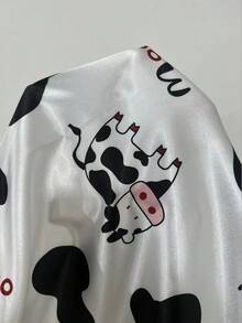 Hình ảnh con bò &  chữ cái Tương phản ràng buộc Xa ten Váy ngủ hai dây - trắng - Xem 7