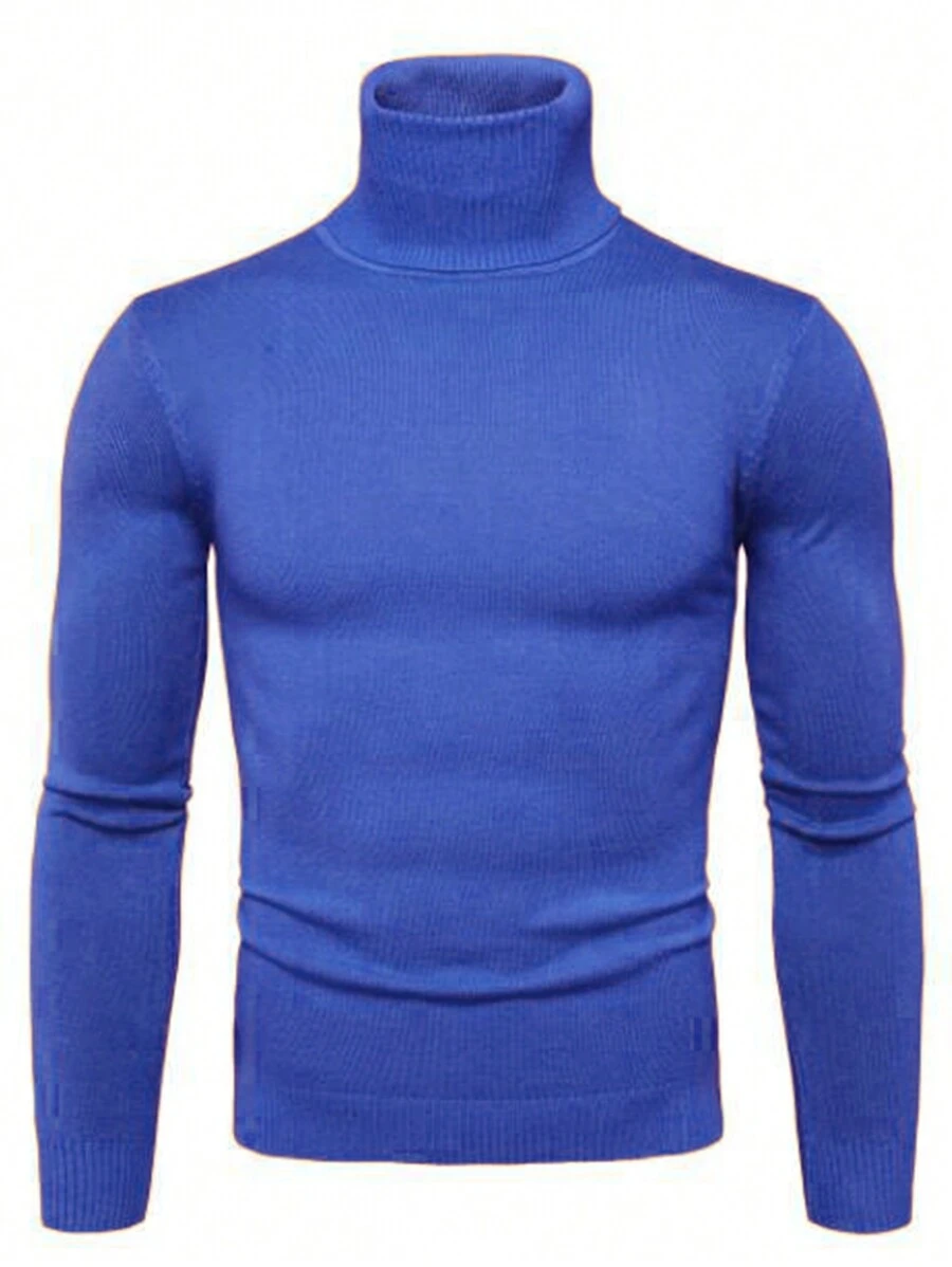 Men Solid Turtleneck Sweater - Blue - View 1