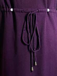 Solid Mock Neck Drawstring Waist Sweater Dress - Purple - View 4