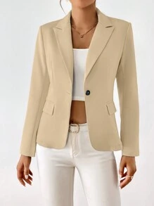 SHEIN Essnce Chất rắn Nút đơn Áo vest - Màu be - Xem 5