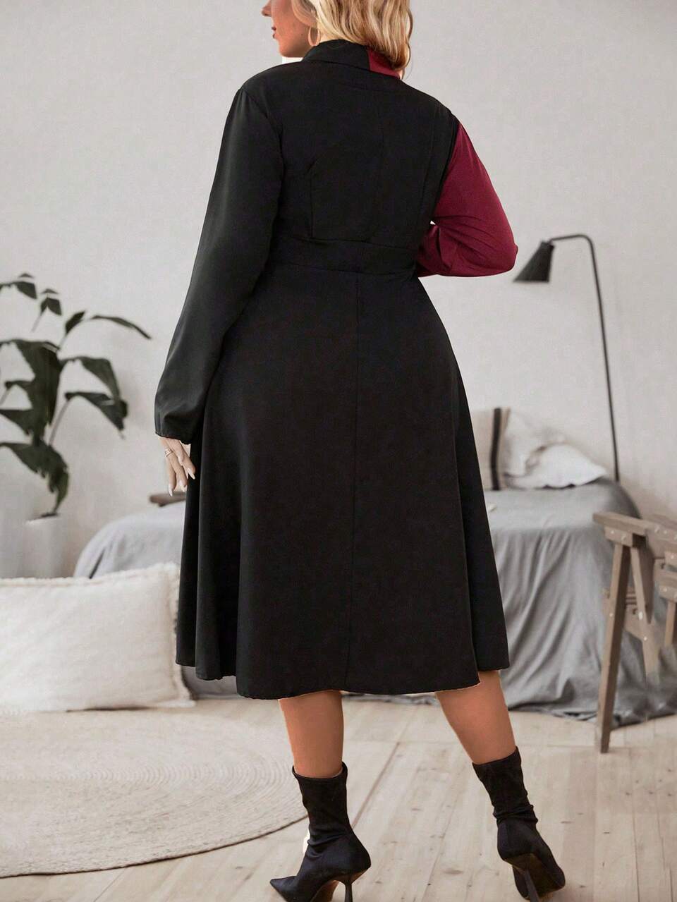 Plus Two Tone Pleated Hem Dress