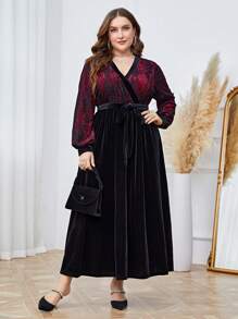 Modelyn Vestido de terciopelo rojo burdeos con mangas farol, encaje y cinturón - Burdeos - Ver 1