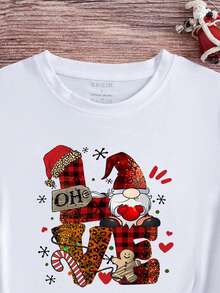 SHEIN EZwear Christmas Print Tee - White - View 5