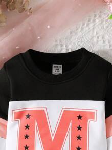 Baby Girl Letter Graphic Colorblock Sweatshirt & Sweatpants - Multicolor - View 3