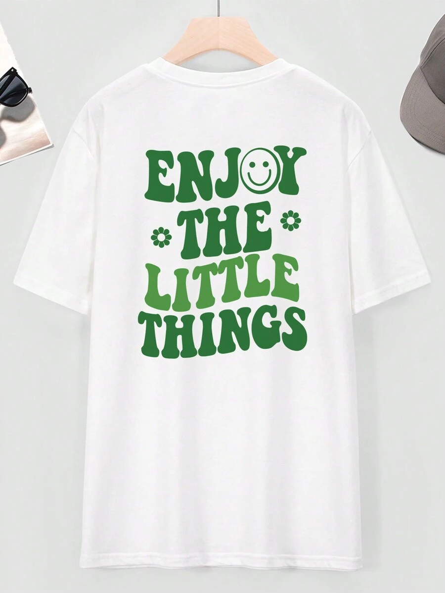 男士大码標語圖案T恤 - 白色 - 查看 1