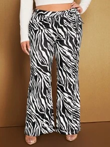 SHEIN SXY 大碼斑馬條紋喇叭褲 - 黑與白 - 查看 3