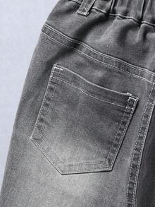 Young Boy Ripped Frayed Bleach Wash Jeans - Dark Grey - View 5