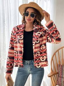 SHEIN VCAY In Địa lý Cổ áo Mở Mặt trước Áo khoác - Nhiều màu - Xem 5