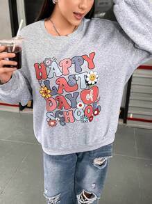 Flirla Talla grande Sudadera con estampado de slogan de hombros caídos