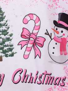 SHEIN Tween Girl Christmas Print Drop Shoulder Sweatshirt for Christmas - Pink - View 5