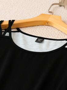 SHEIN LUNE Plus Floral Print Cut Out Tank Dress - Black - View 5