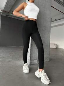 EURMUSE Solid High Waist Leggings - Black - View 4