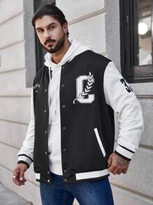 Manfinity LEGND Men Plus Letter Graphic Two Tone Varsity Jacket Without Hoodie - Black and White - View 1