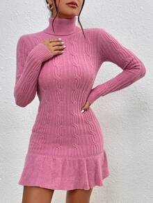 Chiquease 高領荷葉邊毛衣洋裝 - 粉色 - 查看 4