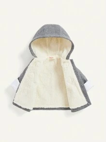 Cozy Pixies Baby Boy Patch Detail Double Pocket Hooded Duffle Overcoat - Grey - View 3