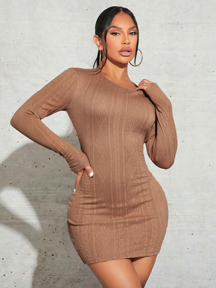 Ladies' Round Neck Solid Color Slim Fit Backless Dress