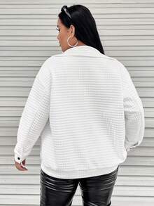 SHEIN EZwear 大碼翻蓋口袋落肩袖夾克 - 白色 - 查看 2