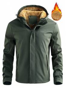 Manfinity Homme Chaqueta con capucha suelta de tipo teddy forrada para hombres, chaqueta con capucha negra para salir, regalo para amigos, esposo o novio