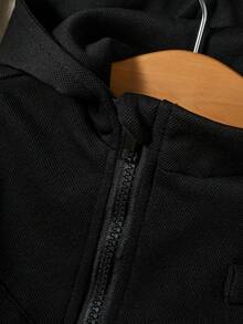 Baby Boy Solid Zip Up Hooded Jacket & Sweatpants - Black - View 3