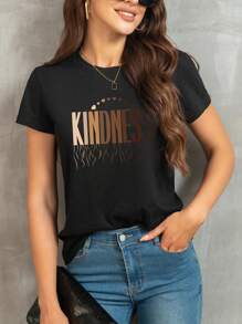 SHEIN Essnce Letter Print T-shirt - Black - View 4