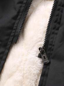 Manfinity Homme 1件宽松男士长袖翻盖口袋保暖连帽冬装外套，秋冬季 - 黑色 - 查看 6