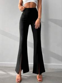 EURMUSE Split Hem Flare Leg Pants