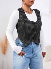 SHEIN EZwear Hơn In Pinstriped Nút phía trước Áo khoác Vest Without Tee - Nhiều màu - Xem 1