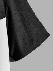 Manfinity VCAY 男士字母图案拼色复古 T 恤 - 黑與白 - 查看 4