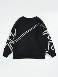Flirla Plus Bag & Letter Pattern Drop Shoulder Sweater