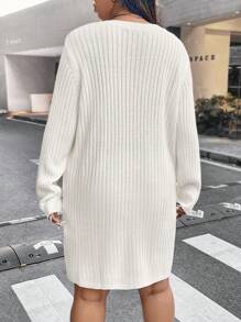 Flirla 大碼麻花編織落肩袖毛衣洋裝 - 杏色 - 查看 2