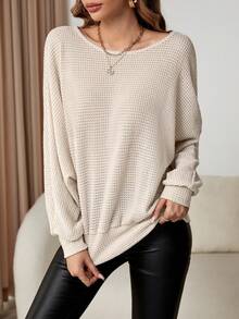 SHEIN Essnce Solid Batwing Sleeve Sweatshirt - Apricot - View 4