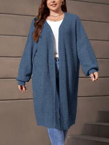 SHEIN LUNE Plus Drop Shoulder Duster Cardigan - Blue - View 5