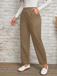 EMERY ROSE Pantalones unicolor con bolsillo oblicuo - Caqui - Ver 3