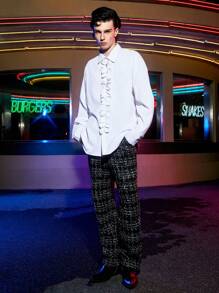 Manfinity AFTRDRK Camisa De Hombro Caído De Color Sólido Con Ribete De Volante Superdimensionado Para Hombre - Blanco - Ver 5