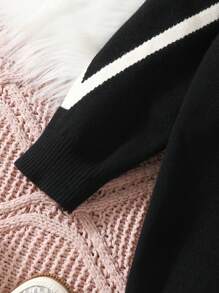 SHEIN Tween Girl Letter Pattern Hooded Sweater Dress - Black - View 5