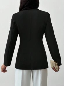 EURMUSE Lapel Neck Single Button Blazer - Black - View 2