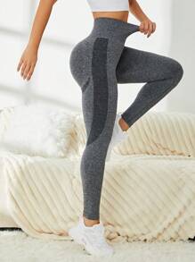 寬腰帶運動打底褲 - 灰色 - 查看 5