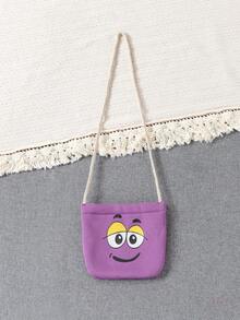 SHEIN Young Girl Cartoon Graphic Sweatshirt & Sweatpants & Bag - Purple - View 6