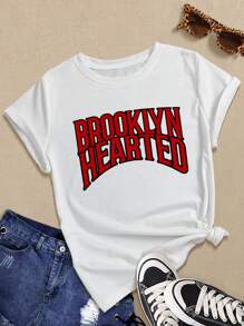 SHEIN EZwear 字母圖案T恤 - 白色 - 查看 1