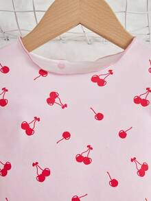 SHEIN Young Girl Knitted Cherry Pattern Top And Pants PJ Set - Pink - View 3