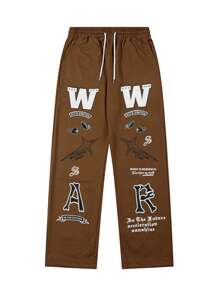 Manfinity Roghcode Quần nỉ nam dáng rộng có họa tiết chữ Slogan và dây rút ở eo, quần nỉ mặc đi chơi dạo phố cỡ lớn, quà tặng cho chồng, bạn trai - màu nâu - Xem 5