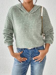 SHEIN Unity 落肩袖連帽衛衣 - 綠色 - 查看 4