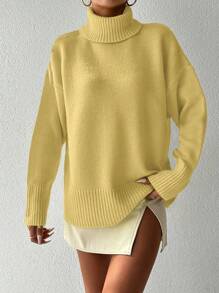 EURMUSE Turtleneck Drop Shoulder Sweater - Yellow - View 5