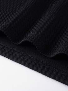 Manfinity Mode Men Solid Textured Polo Shirt, Fall, Long Sleeve Top - Black - View 4