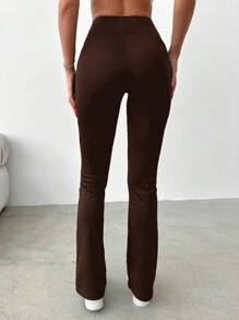 RueChic Women's Double Breasted High Waist Solid Color Long Pants - Brown - View 2