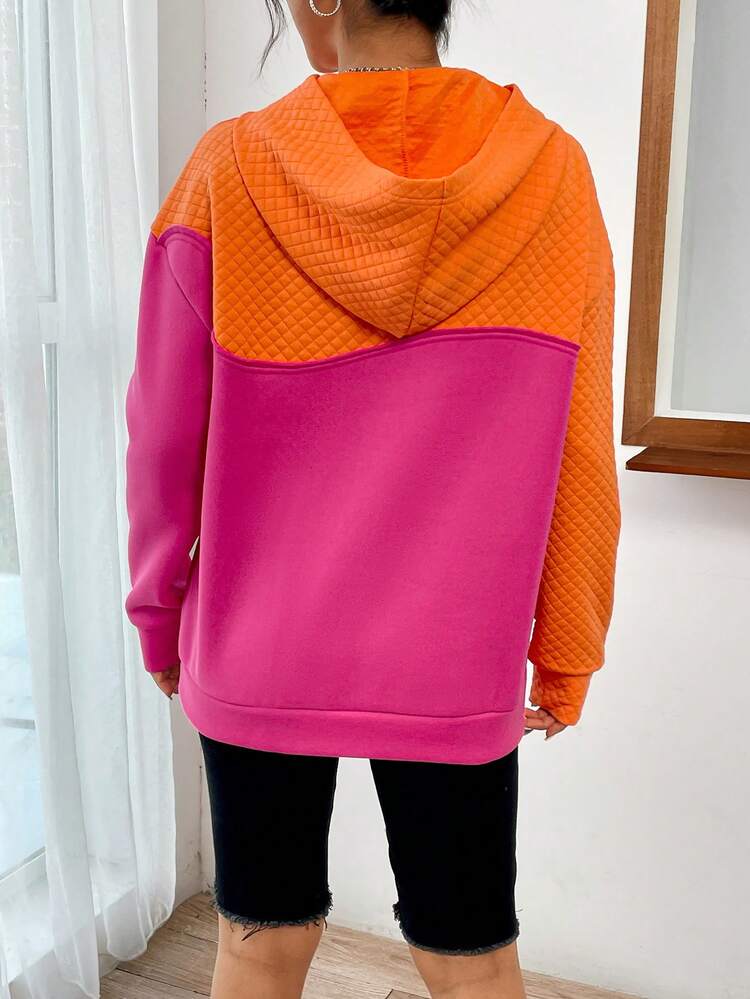 Muchica Capucha de dos tonos de hombros caídos - Rosa Fucsia - Ver 3