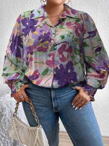 Flirla 大碼印花喇叭袖襯衫 - 彩色 - 查看 1