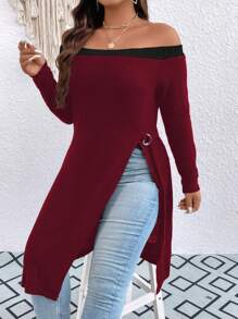 SHEIN Clasi Hơn Off Shoulder Chi tiết vòng Viền chia cắt Áo thun - Nhiều màu - Xem 1