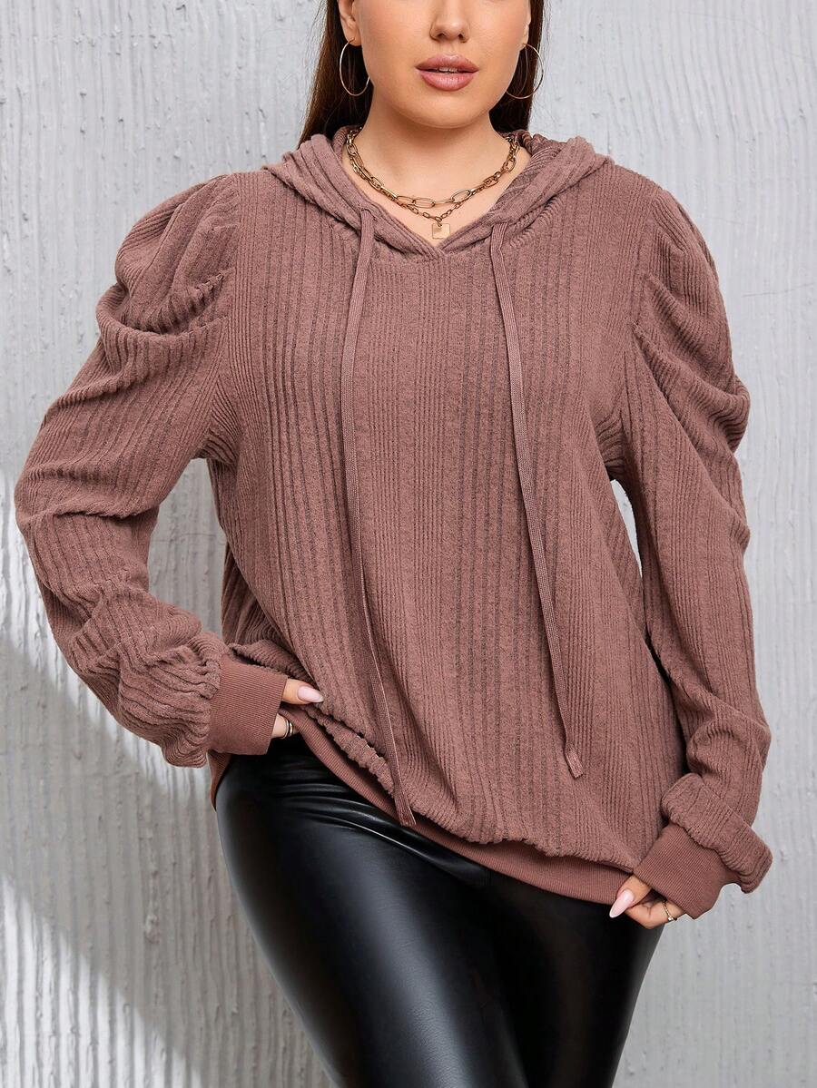 SHEIN Clasi Plus Size Solid Drawstring Sweatshirt - Pink - View 1