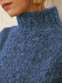 Knit Mix 优雅女士厚针织法式高领长袖毛衣，低调复古硬币图案套头衫，适合秋冬季、圣诞节、感恩节、新年、时尚休闲日常穿着以及返校季穿着。 - 藏蓝色 - 查看 8